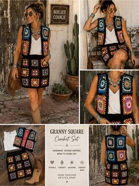 Granny Square Crochet Mini Skirt - Multicolor